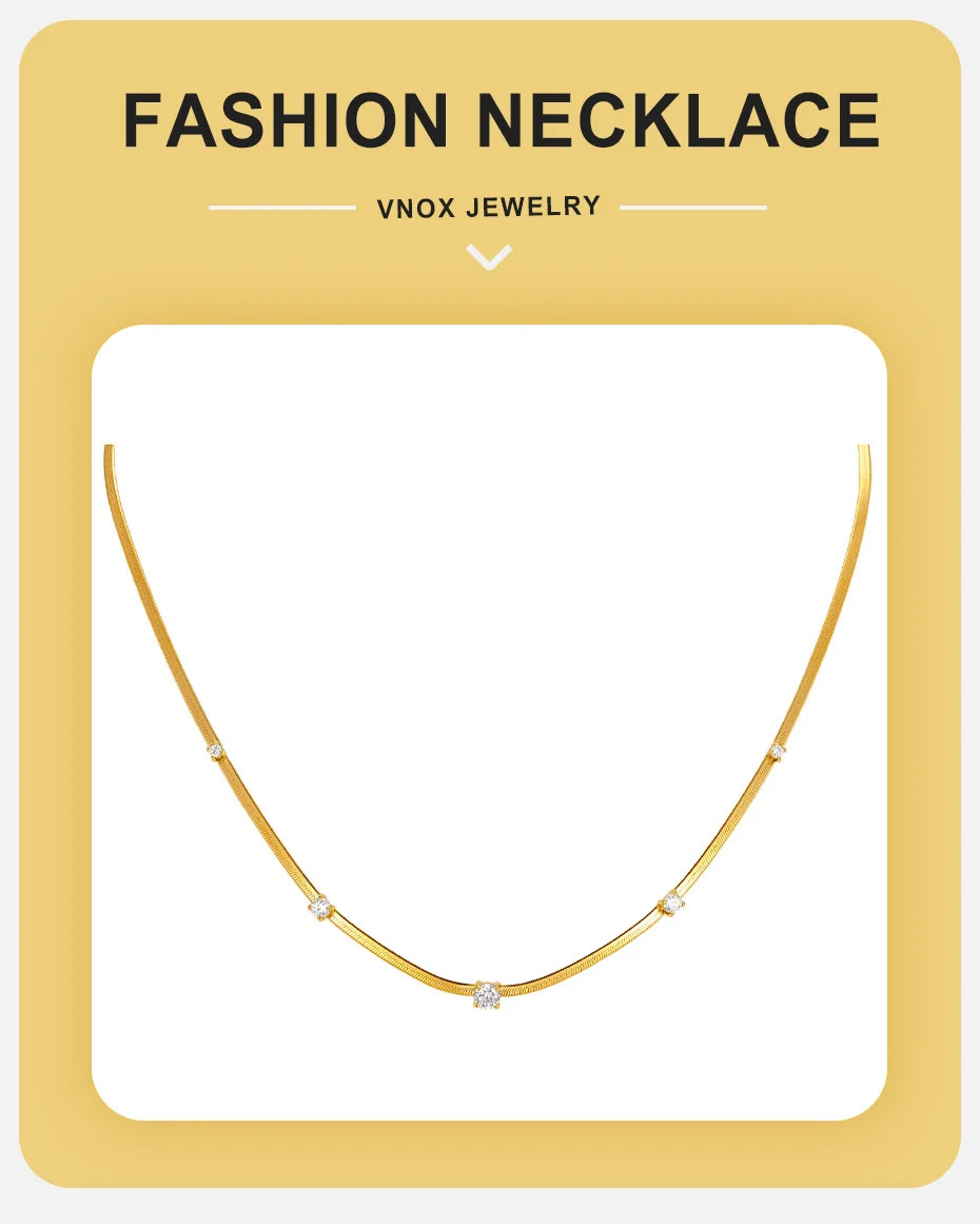 Vnox Elegantes Rundes Zirkonia-Kettenarmband für Damen, 18K Vergoldeter Edelstahl-Choker, Stapelbarer Hochzeitsschmuck – Detail 7