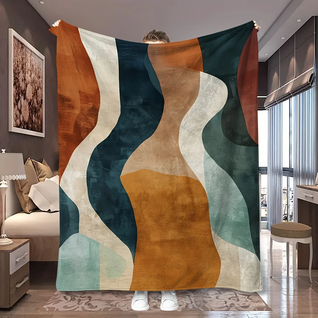 1pc Earth Tone Swirl Layer Fluid Abstract Texture Print Flannel Blanket, Comfortable and Lightweight, Suitable for Blankets, Kid