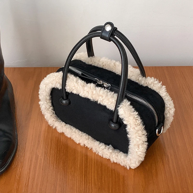 حقيبة يد نسائية جديدة للخريف والشتاء من جلد الغزال بتصميم كلاسيكي من القطيفة حقيبة كتف كروس بمقبض ناعم وسادة بسحاب