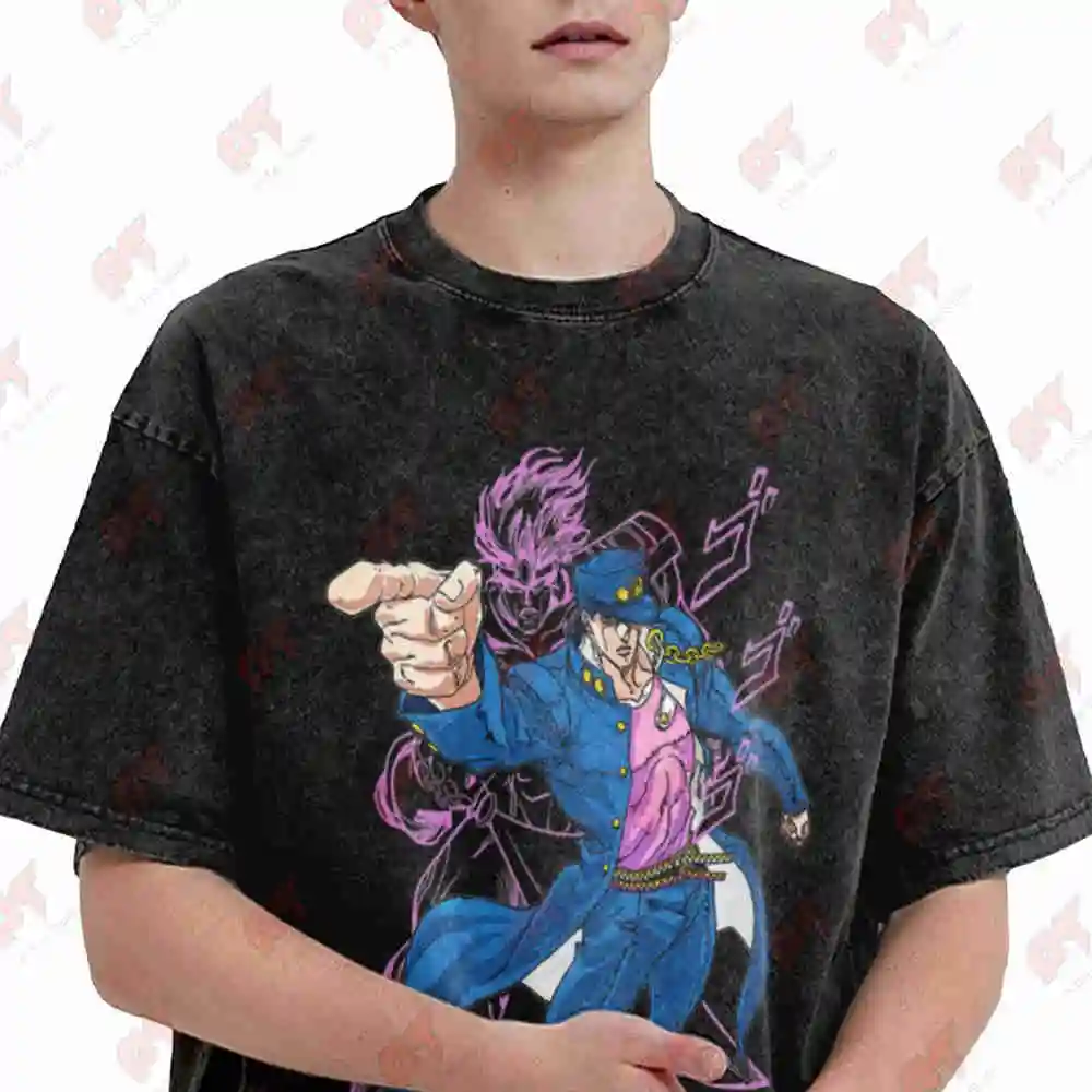 Jotaro Anime Manga Otaku Vintage Washed Tee Pure Cotton T-Shirt