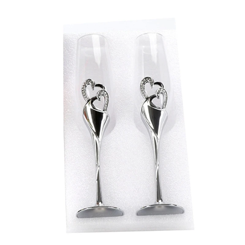 

2Pcs Wedding Champagne Glass Set Toasting Flute Glasses with for Rhinestone Crystal Rimmed Hearts Decoration Drink Dropshipping