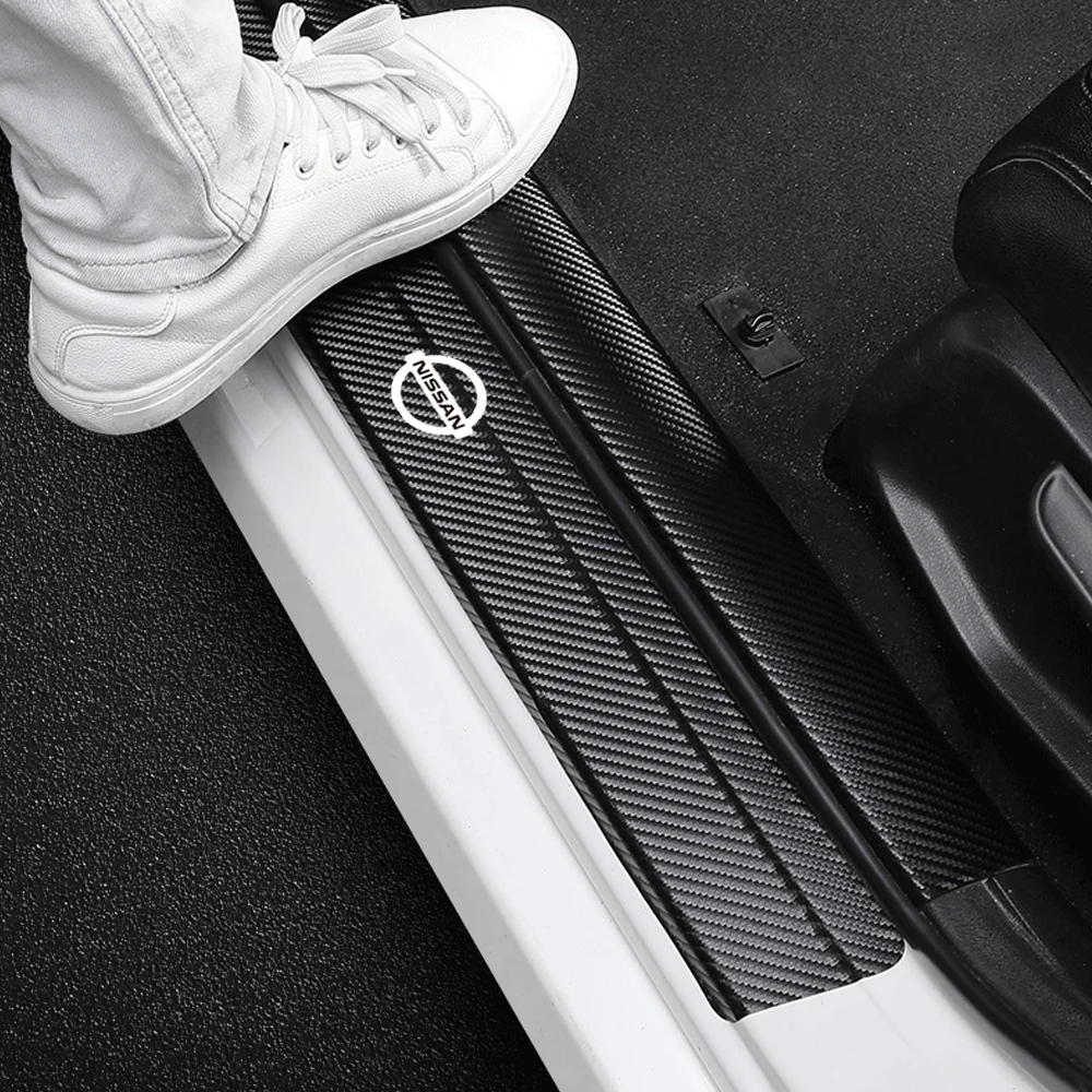 4PC Car Door Sill Pedal Carbon Fiber Protective Film Anti-scratch And Waterproof Sticker For Nissan Nismo Qashqai Sylphy X-Trail