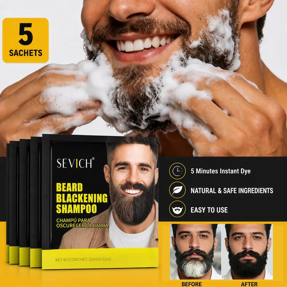 5PCS Natural Beard Hair Dye Shampoo Portable 5 Minute Instant Blackening Color Tint Cream Moustache Shampoo For Men Dropshipping