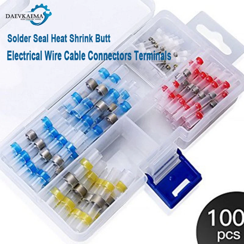 100pcs/box Waterproof Solder Seal Heat Shrink Butt Wire Connectors Terminals Electrical Wire Cable Connectors Terminals