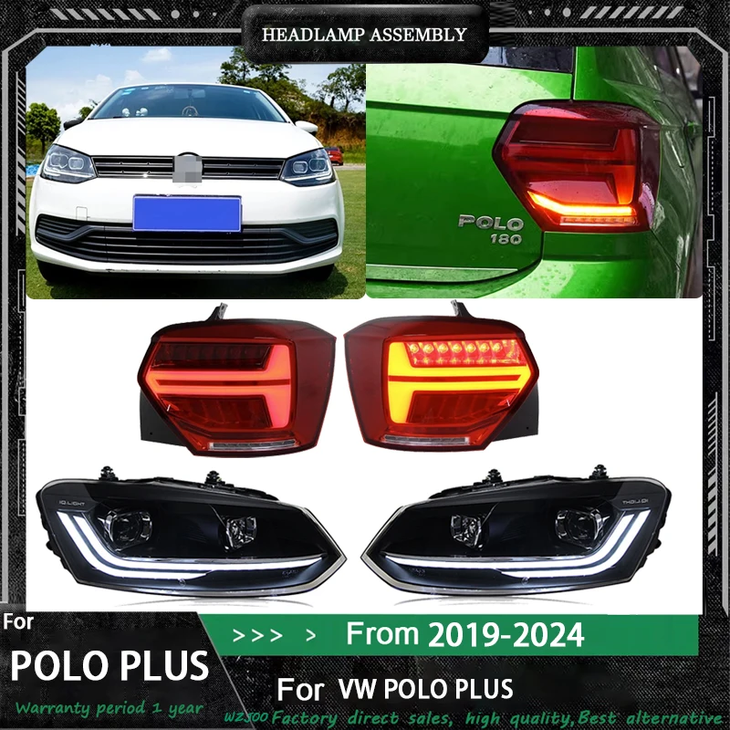 

Стайлинг автомобиля для VW Polo, фара + задний фонарь 2019-2022, фара Volkswagen Polo, DRL, указатель поворота, ближний свет, линза проектора