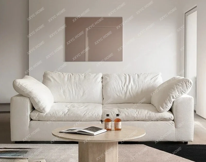 Retro Cotton And Linen Fabric Sofa Straight Row Removable And Washable Minimalist Small Apartment Living Room