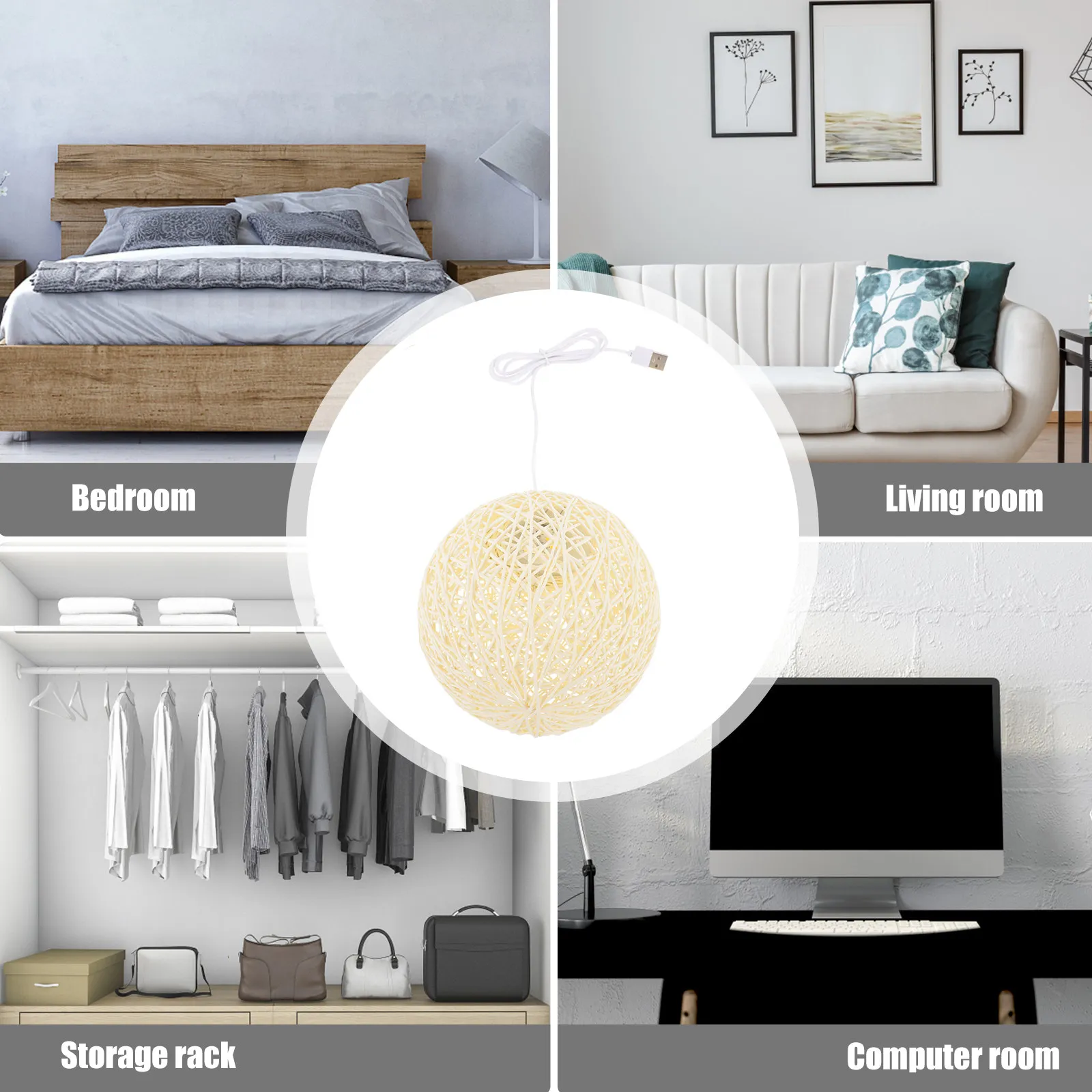 

1Pcs Lamp Rattan Ball Woven Desktop Lamp Beige Creative Decorative Room Table Light Cozy Atmosphere Unique Light Decor