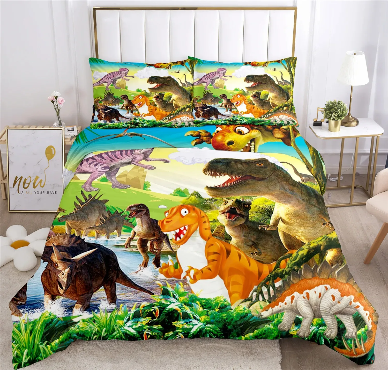 

Cartoon Dinosaur Duvet Cover King Queen Size Jurassic World Animal Bedding Set for Kids Boys Girls Ancient Wildlife Quilt Cover