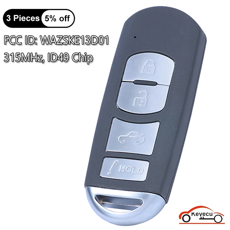 

KEYECU 4 Buttons 315MHz ID49 Chip for Fiat 124 Spider 2017 2018 2019 2020 Smart Remote Car Key Fob FCC ID: WAZSKE13D01 SKE13D-01