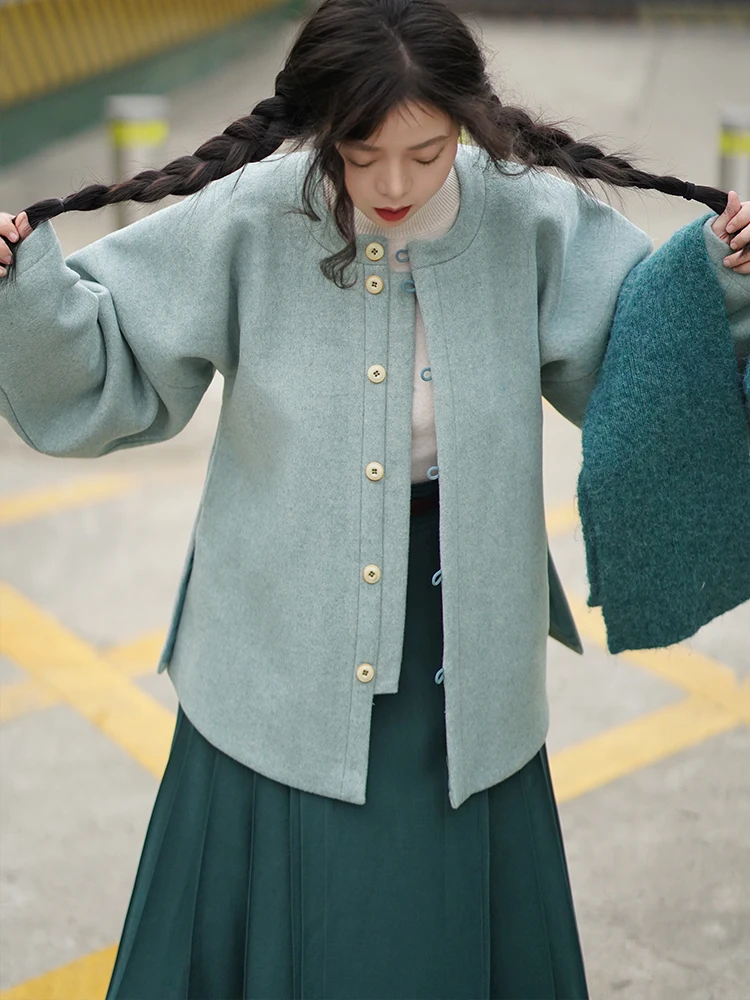 

Повседневное осенне-зимнее пальто Ханьфу с бантом и круглым вырезом, на пуговицах, традиционная китайская одежда, женское, премиум-класса, модное