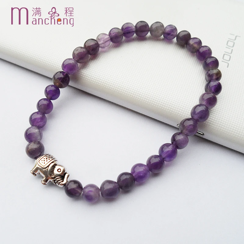 official-website tiki Steampunk 6MM Natural Purple Amethyst Bracelet Girl Wedding Gift Cute Groot Drunk Elephant Charm Pulsera