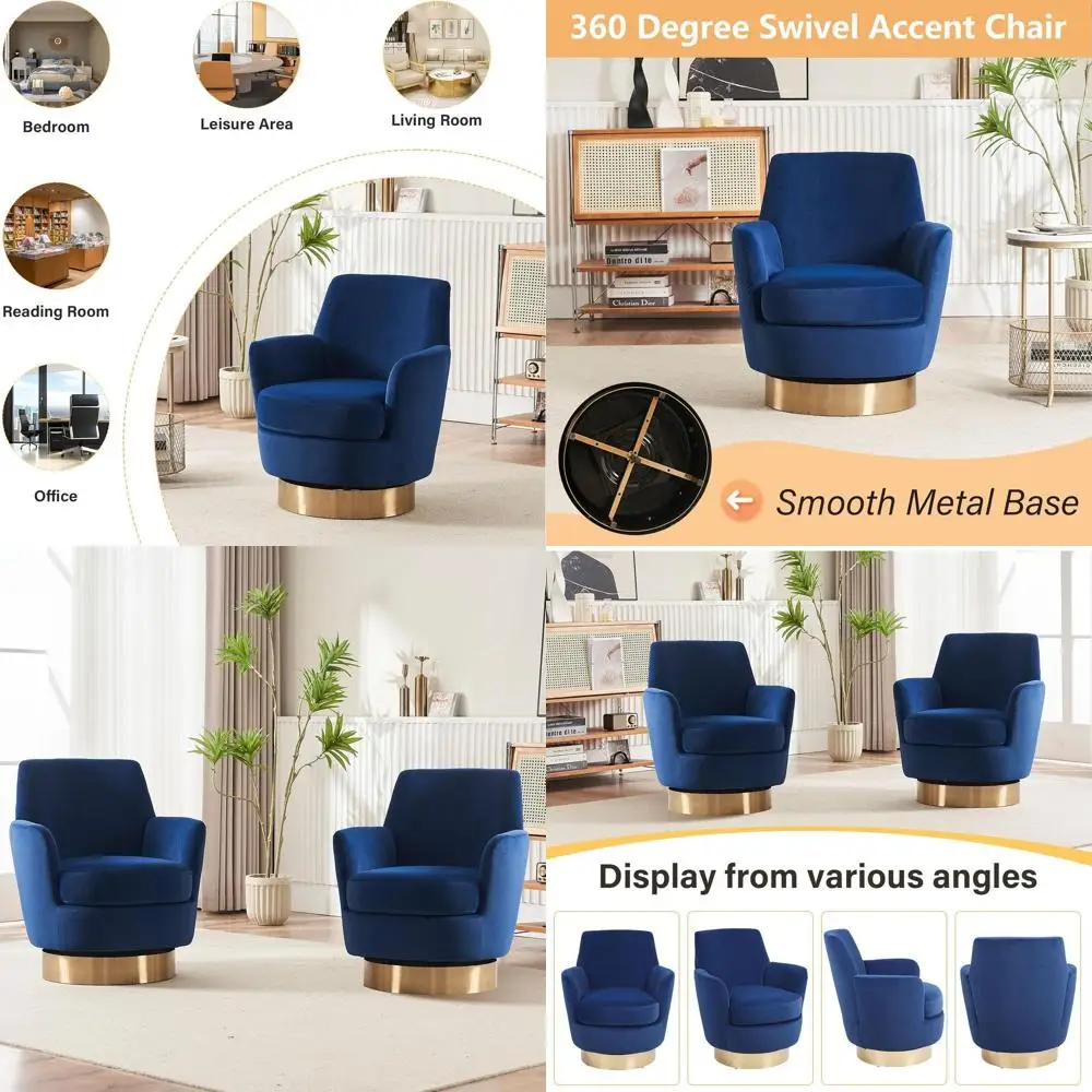 

Пара темно-синих бархатных вращающихся стульев с высокими спинками для гостиной, 360° ° Вращение