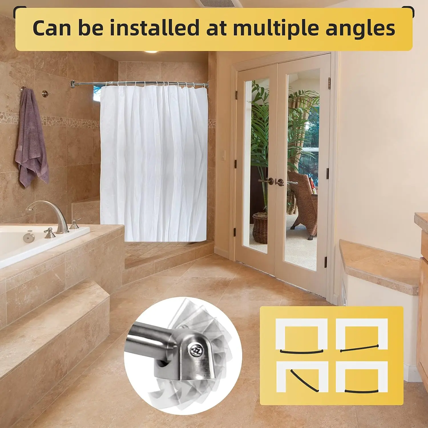 Adjustable Curved Shower Rod, 42-72 Inches Extra Wide Stainless Steel Curtain Rod for Bathroom, Need to Drill, Silver view 6