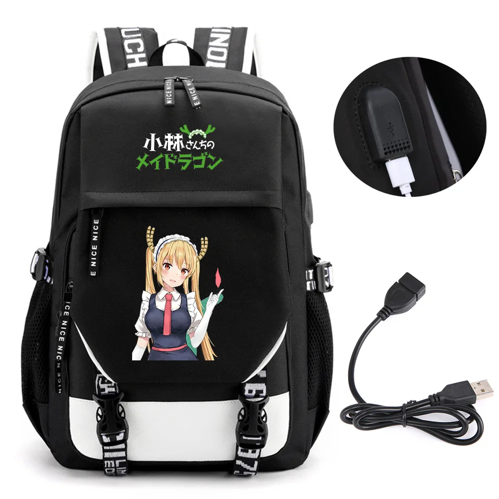 Sac à dos Dragon Maid de Miss Kobayashi, sacs de livre scolaire, sac de voyage Mochila, port USB, sac pour ordinateur portable, garçon, filles, anime