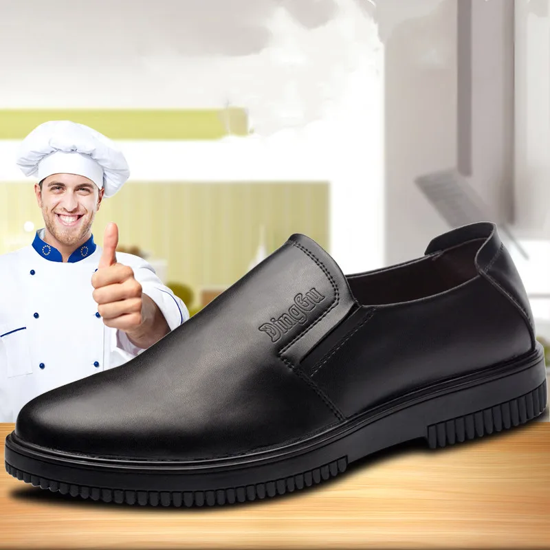 mens casual soft leather cook shoes breathable slip on lazy shoe non-slip waterproof chef loafers kitchen worker sneakers zapato