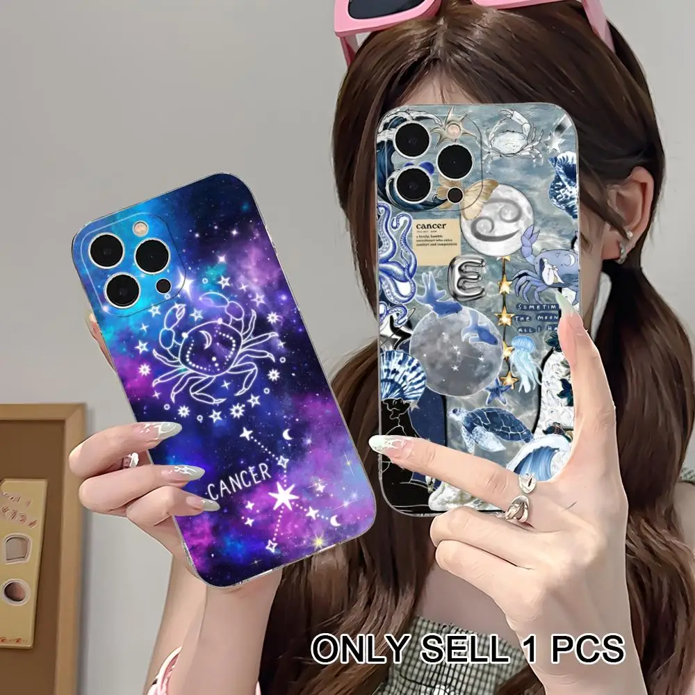

Zodiac Sign Cancer Phone Case for iPhone 17 16 15 14 13 12 11 X XR XS Air Pro Max Plus Mini Soft TPU Clear Cover