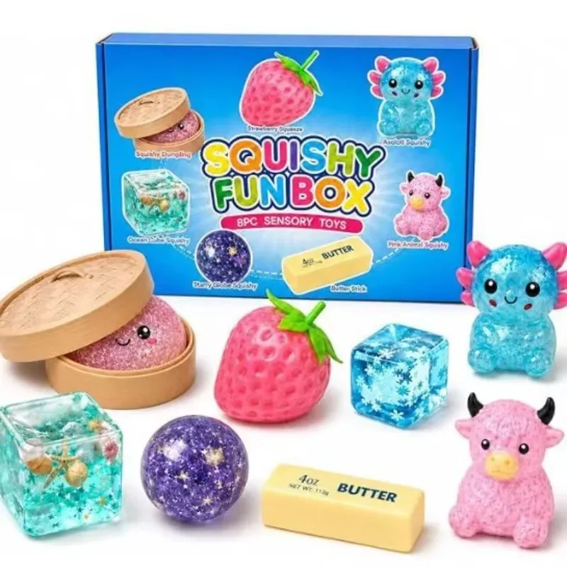 8 PCS Squishy Fun Box Set Sensory Stress Relief Toys Mystery Blind Box Squishies Slow Rebound Toys for Relieving Stress