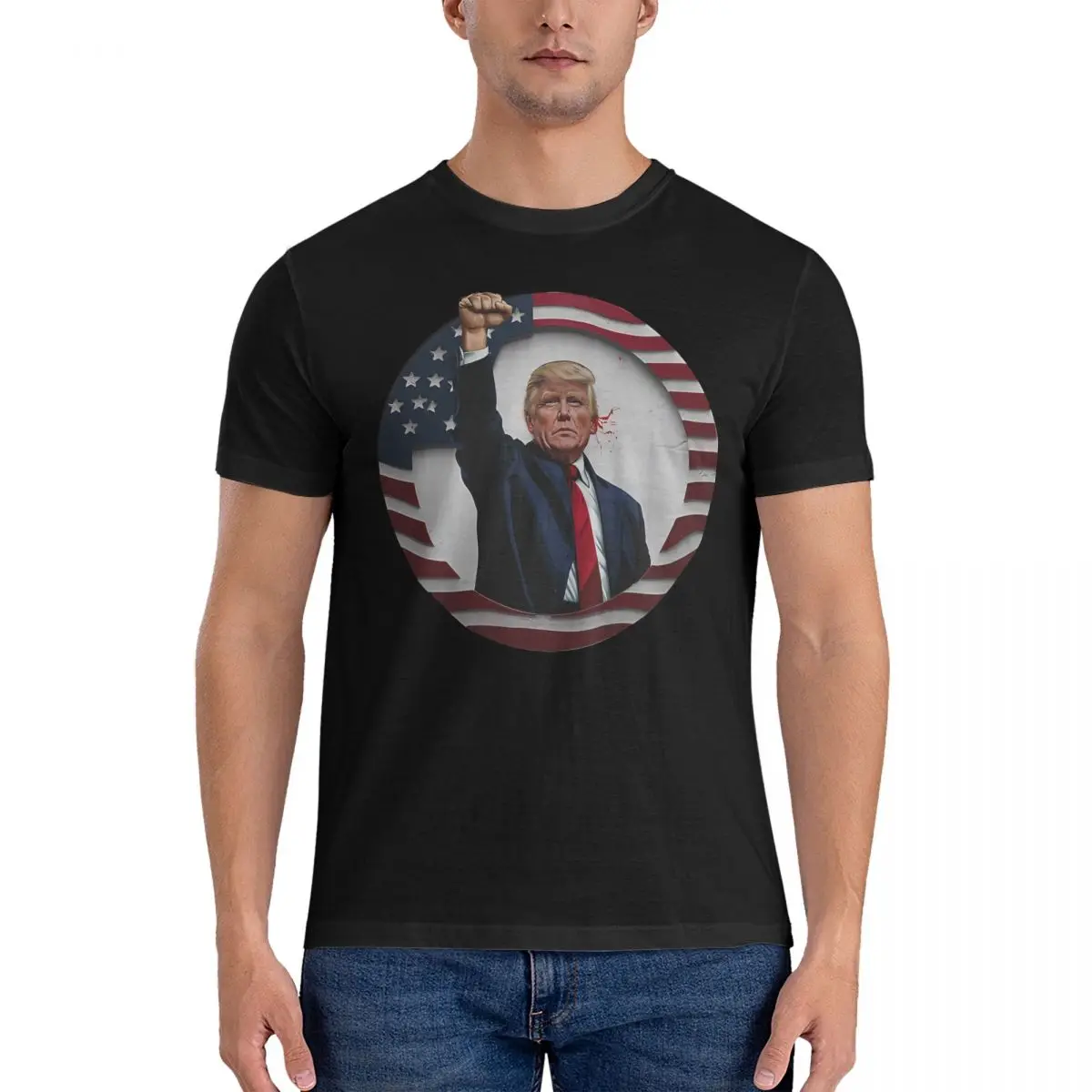 Men's Donald Trump Assassination Attempt 2024_1 T Shirt Donald Trump 100% Cotton Tops Vintage Short Sleeve Crew Neck Tees