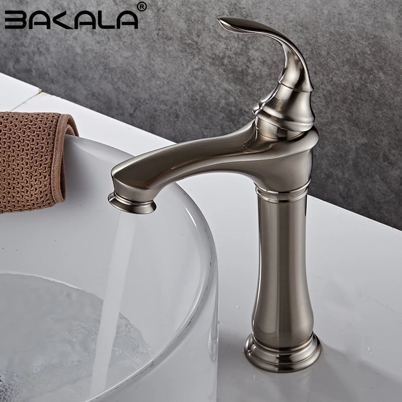 

BAKALA Brush nickel Bathroom Faucet ORB Basin Faucet Hot Cold Single Handle Basin Mixer Tap Deck Mounted 5 Year Warranty