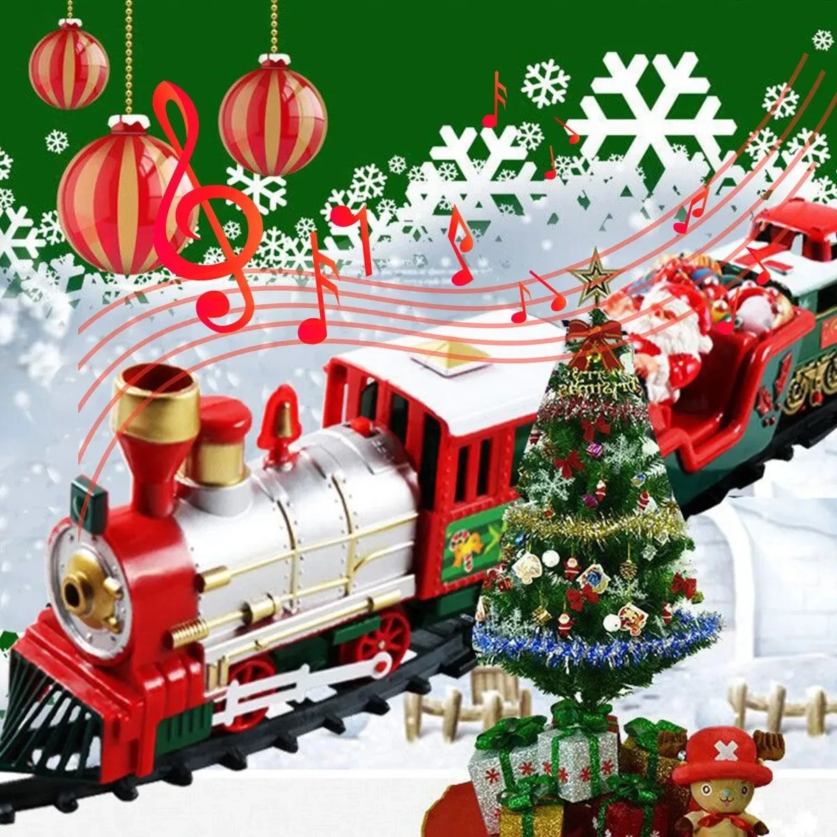 Electric Christmas Train Toys Railway Cars Racing Tracks With Music Santa Claus Christmas Tree Decoration Train Model Toys Gifts