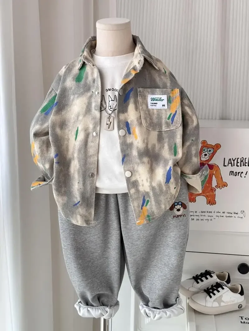 سترة قميص دينيم للأولاد لربيع وخريف 2026 نمط جديد للأطفال ملابس كبيرة الحجم للأطفال #5