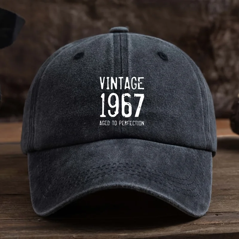 

Men's Vintage 1967 Classic Baseball Cap - 100% Polyester, Machine Washable, Black with White Lettering, Casual Outdoor Hat