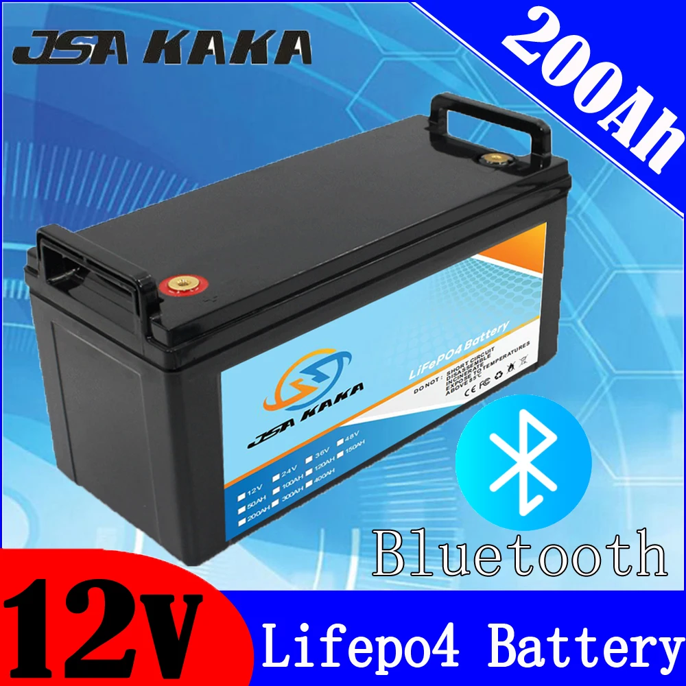 12V Battery Pack 12V 100AH 150AH 200AH LiFePO4 Battery Bluetooth For RV Camping Marine Backup power Solar Home Off-Grid System