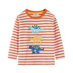 Jumping Meters 2-7T Dinosaurs Boys Tshirt New Arrival Striped Animals Embroidery Autumn Children's Clothes Long Sleeve Kids Tops