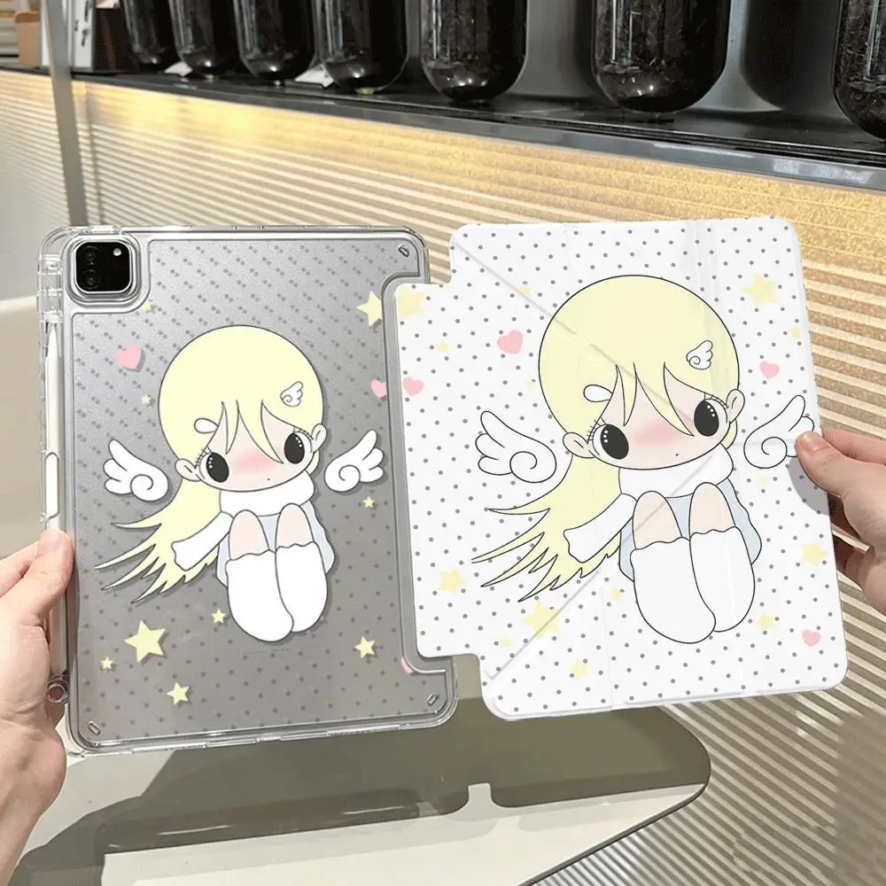 Japan Wave Point Angel Girl iPad Case For iPad Pro 11 13In 2025 iPad Pro 12.9in Air7 10th M4 M5 MINI Y-Folding Protective Cover