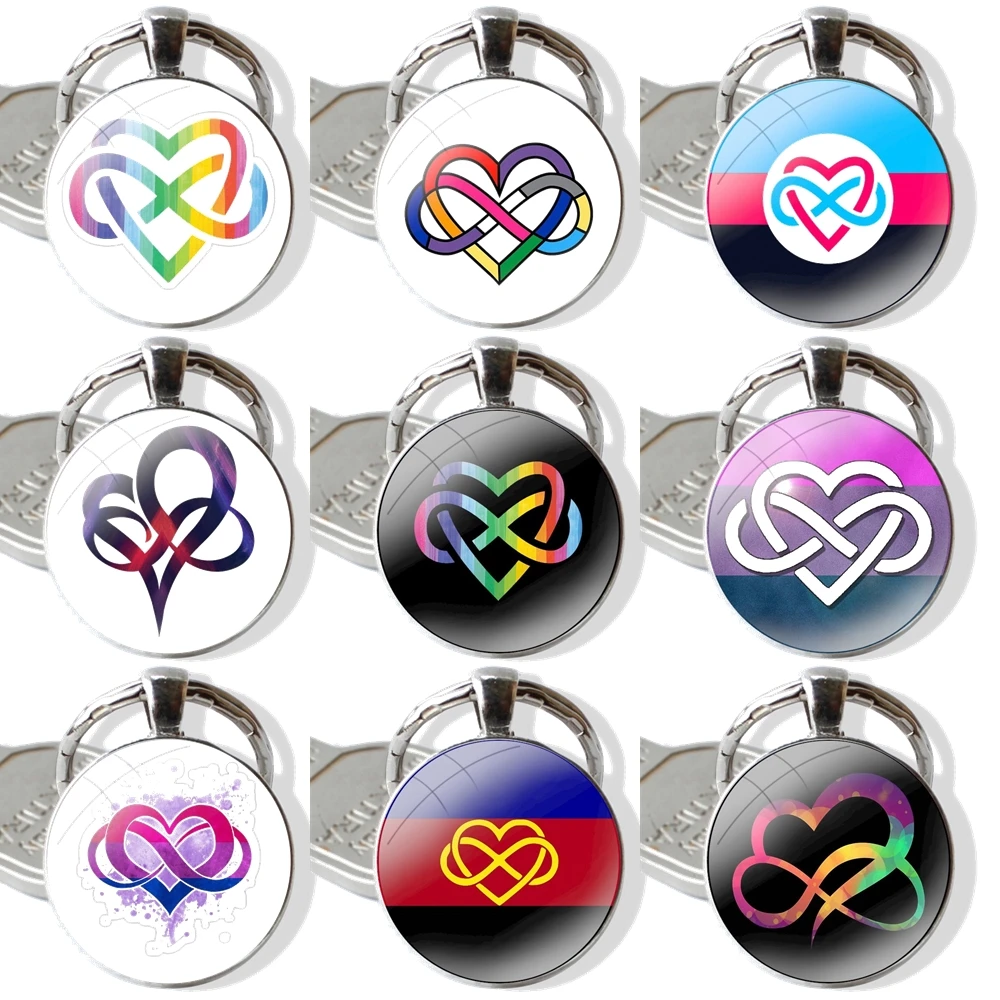 Polyamory Poly Love Infinity Heart Rainb Keychain Handmade Glass Cabochon Key Ring Holder Pendant Key Chains Design