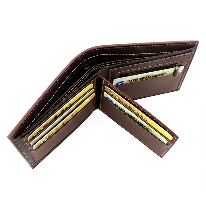 Carteras cortas para hombre, monedero con cremallera, tarjeteros delgados, monederos masculinos de lujo, billetera de cuero PU de alta calidad, Clips para dinero