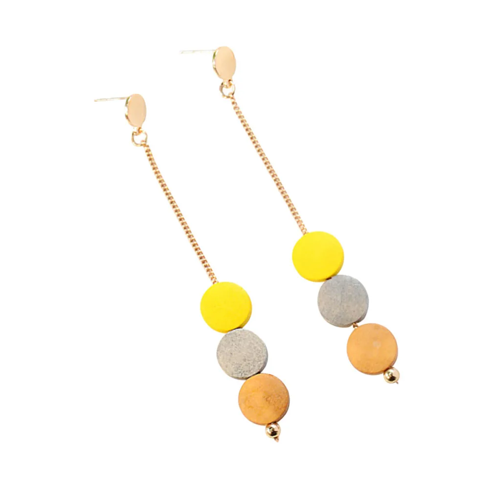 

1 set 1 Set Wooden Earrings Yellow Vintage Style Lightweight Dangle For Women Bohemia Tassel Eardrop Jewelry Gift