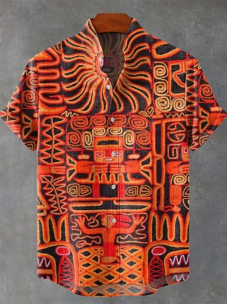 

ort Sve Printed Stand up Collar irt Faion Urban Sle Polyester Fiber Easy Care Treaent Loose Fit Men's irt