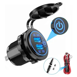 Ursuniot Waterproof QC3.0 Car Charger with Touch Switch Dual USB Ports Power Adapter DIY KIT for 12V/24V Motorcycle Boat Truck