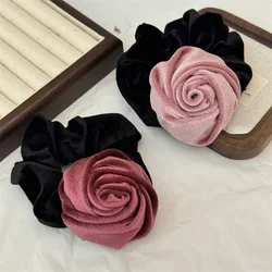 Rose Flower Hair Ties Elegant Velvet Hair Bands for Women Cute Rose Flower Scrunchie Elastic HairBands 머리끈
