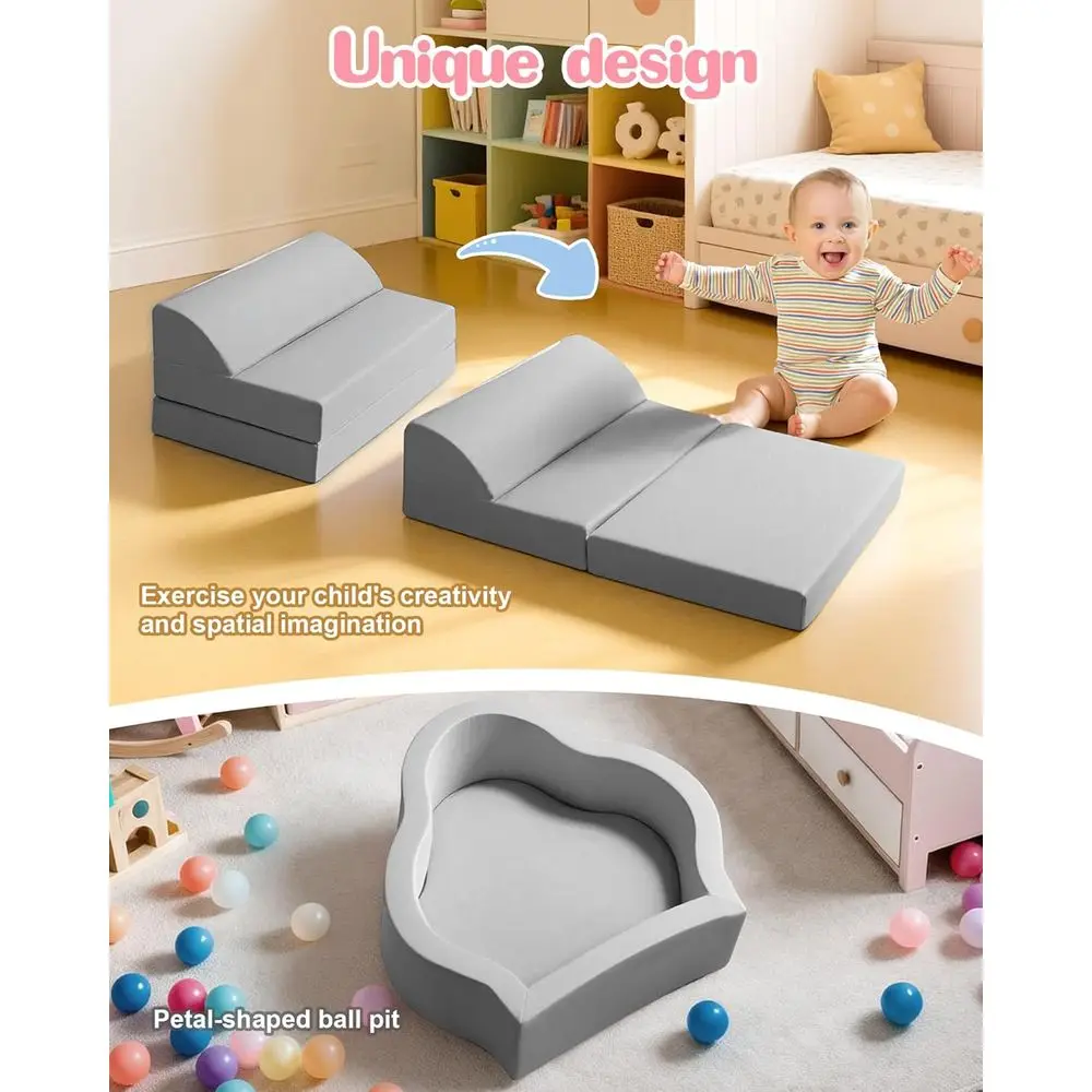 Blocchi da gioco in schiuma per neonati con base antiscivolo e velcro, per bambini di 6-12 mesi, alta densità e lavabile, grigio