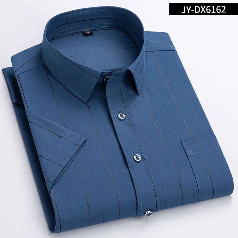 Men’s Business Short Sleeve Shirts Elegant Gold Print No Iron Office Formal Dress Shirt 2024 Casual Standard Male Workwear Shirt