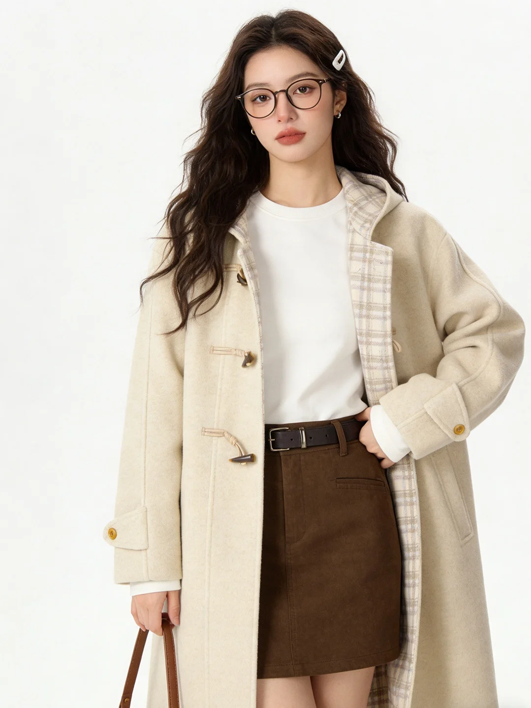 

Корейское теплое шерстяное пальто с капюшоном, длинное, с пуговицами, повседневное, для молодых женщин, прямого кроя