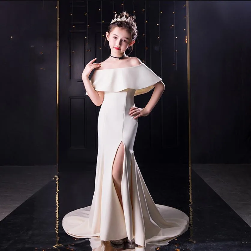 

Sexy Shoulderless Girls Princess Mermaid Dress Kids Wedding Birthday Party Catwalk Evening Gowns Vestidos A2415