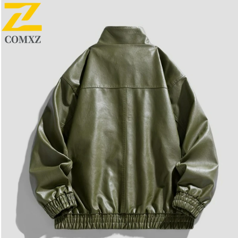 COMXZ Premium Men Leather Jacket Fashion Classic Outdoor Travel Leather Coat Casual Daily Style Windproof Autumn Clothing
