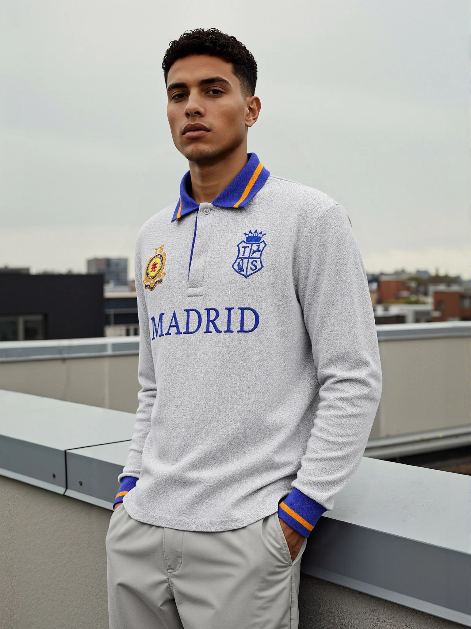Men\'s polo shirt Madrid long sleeve casual high-end cotton embroidery luxury stitching contrast color original design
