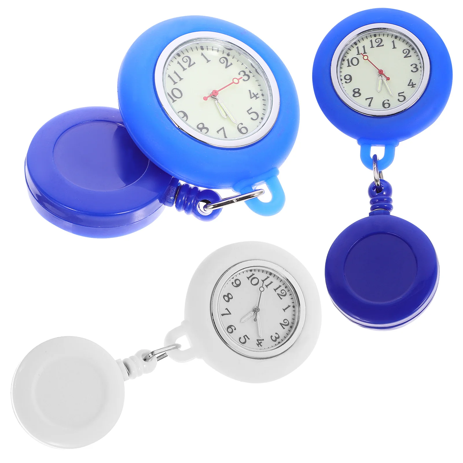 3Pcs Stretchable Nurse Pocket Watch Unisex Gift for Doctors and Medical Staff Silicone Round Design Black Light Blue and White