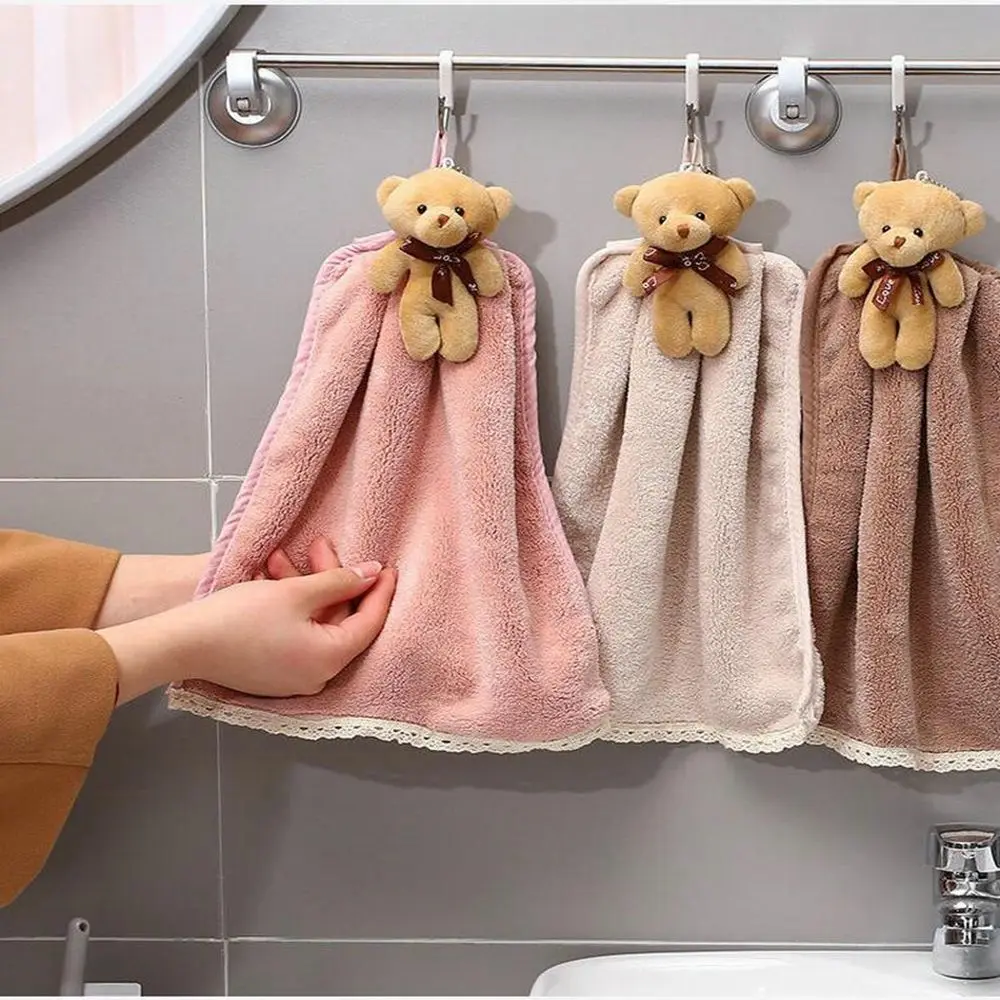 Quick-Dry Bear Bathroom Hanging Coral Fleece Soft Microfiber Absorbent Wipe Bathroom Towel Absorbent Cloth Hand Towel