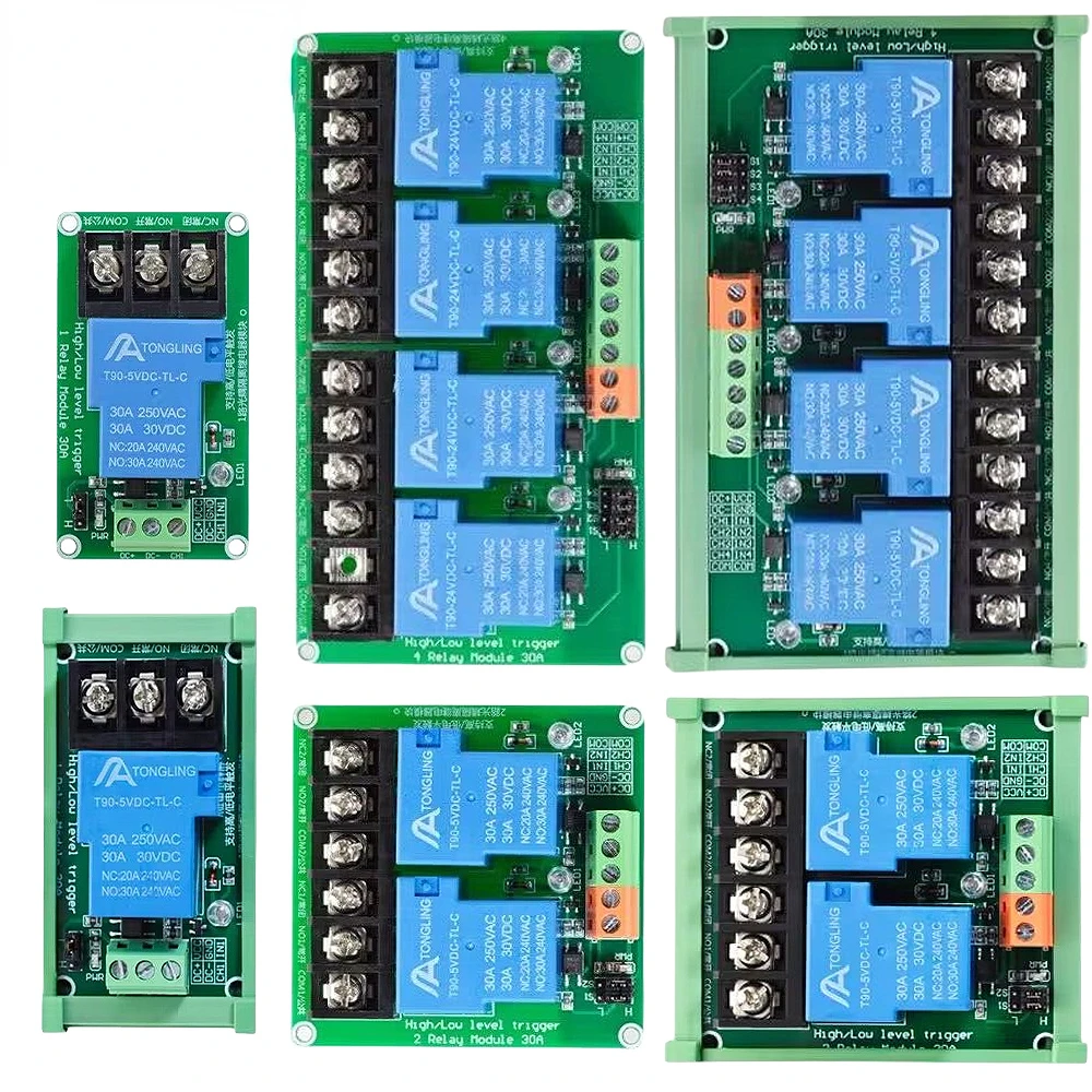 5V Relay Module 30A With Optocoupler 1 2 4 Channel With Guide Rail Frame Isolation Supports High And Low Triger Trigger