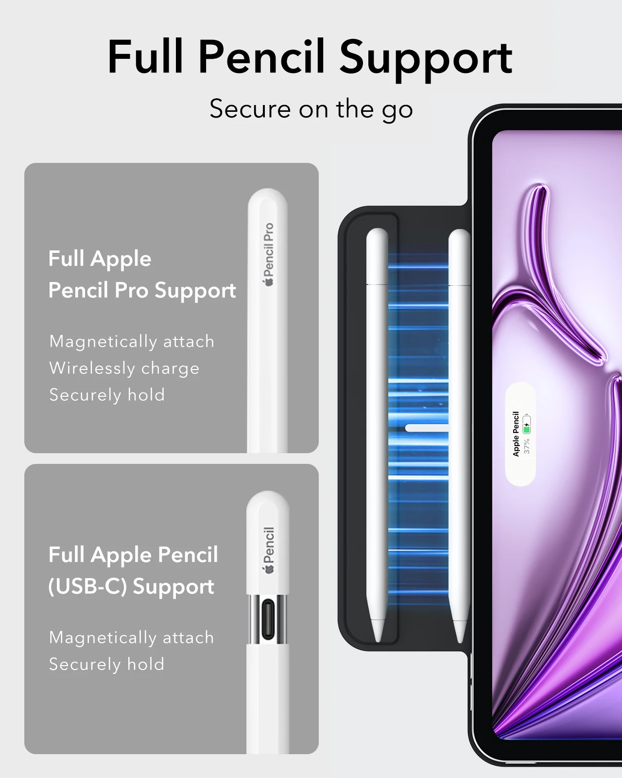 ESR case for iPad Pro 11/13 M4, strong magnetic attachment cover, supports Apple Pencil 5