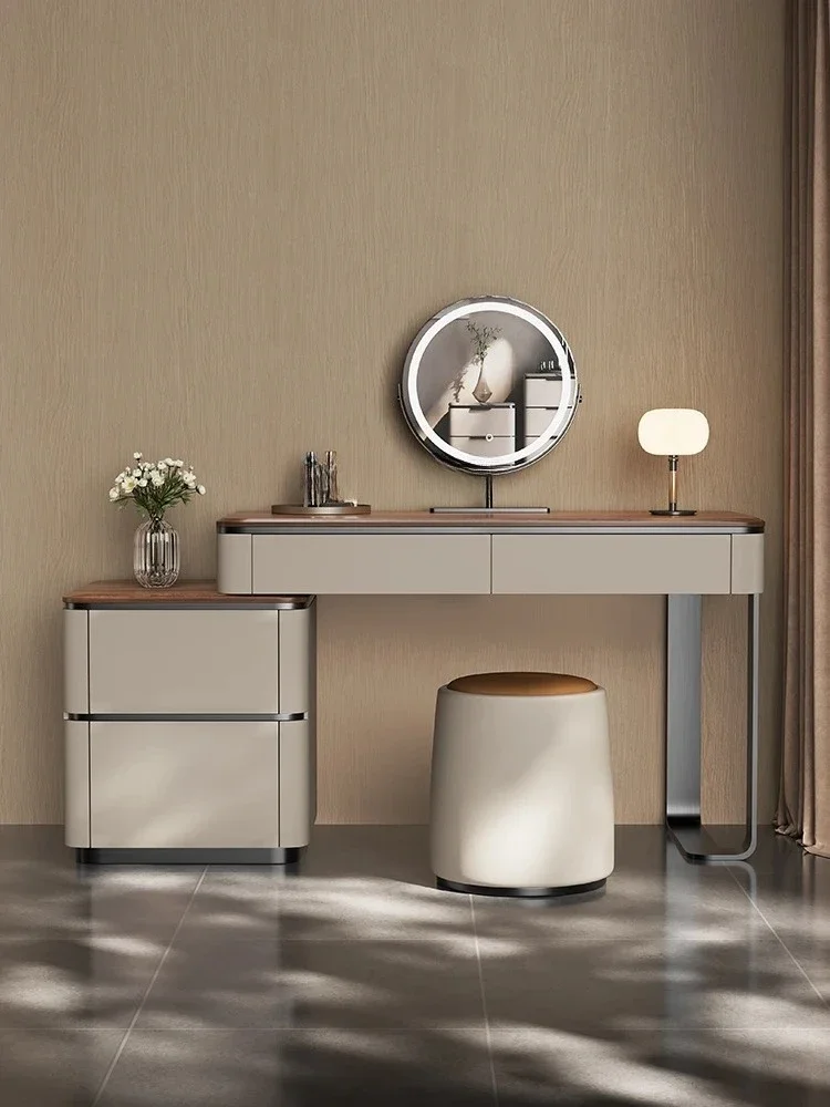 

Light luxury dresser, chest combination, walnut solid wood makeup table, high-end leather designer