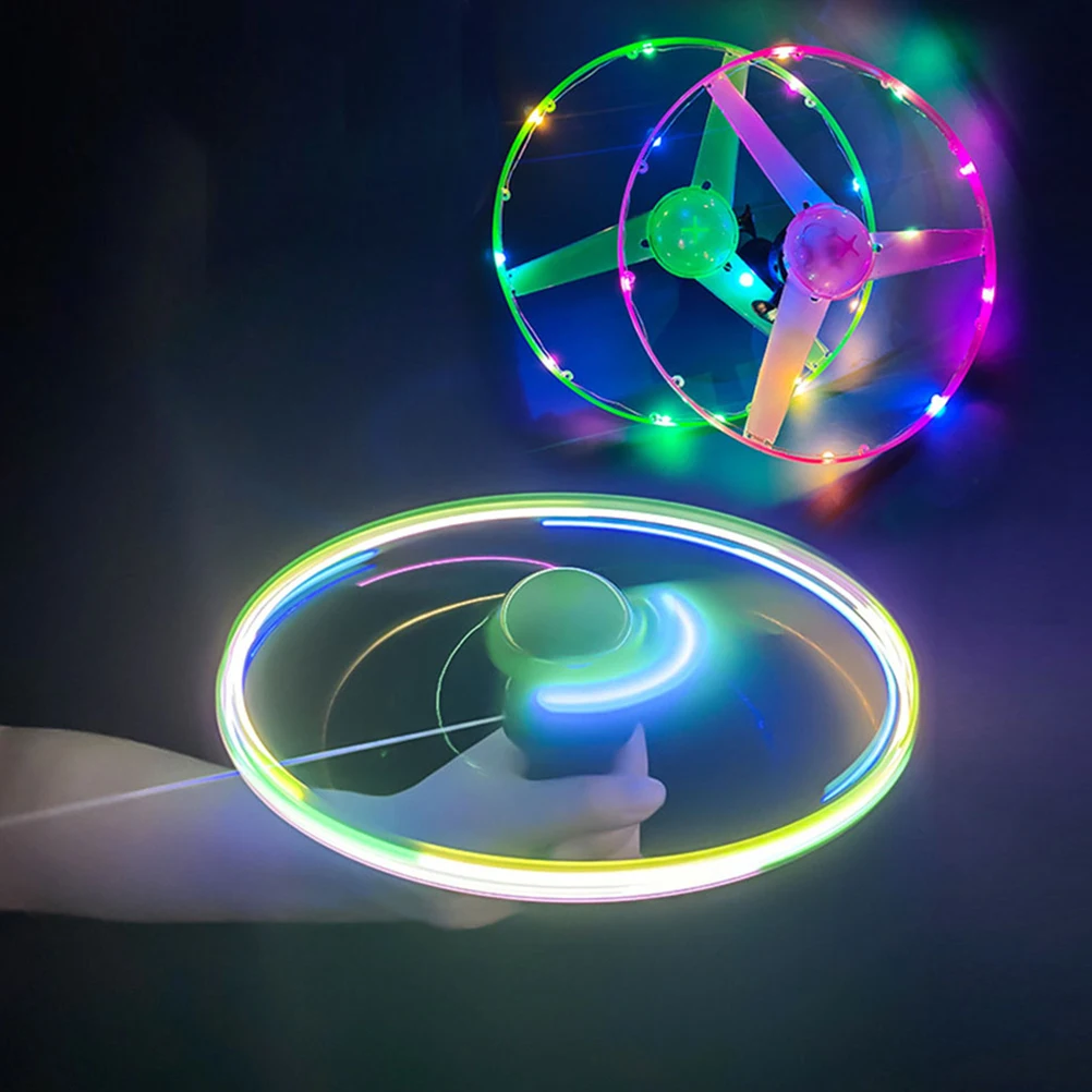 

4Pcs Glowing Flying Discs Pull String Launchers Kids Outdoor Flying Disc Game Portable Children Glowing Discs Kids Toys