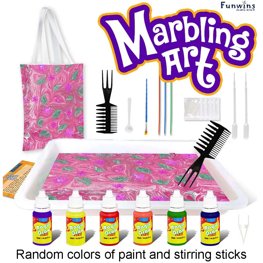 Marble Painting Kit for Kids,Arts and Crafts Paint On Water Set,Water Marbling Paint Kit Ideal Gifts for Girls & Boys Age 4-16