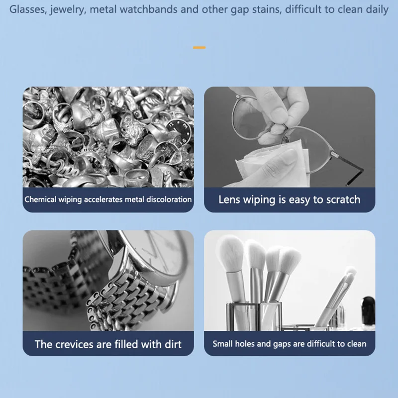 Portable Ultrasonic Cleaning Machine Ultrasonic Glasses Cleaner USB Fully Automatic Blue Light EyewearJewelry Clean Machine