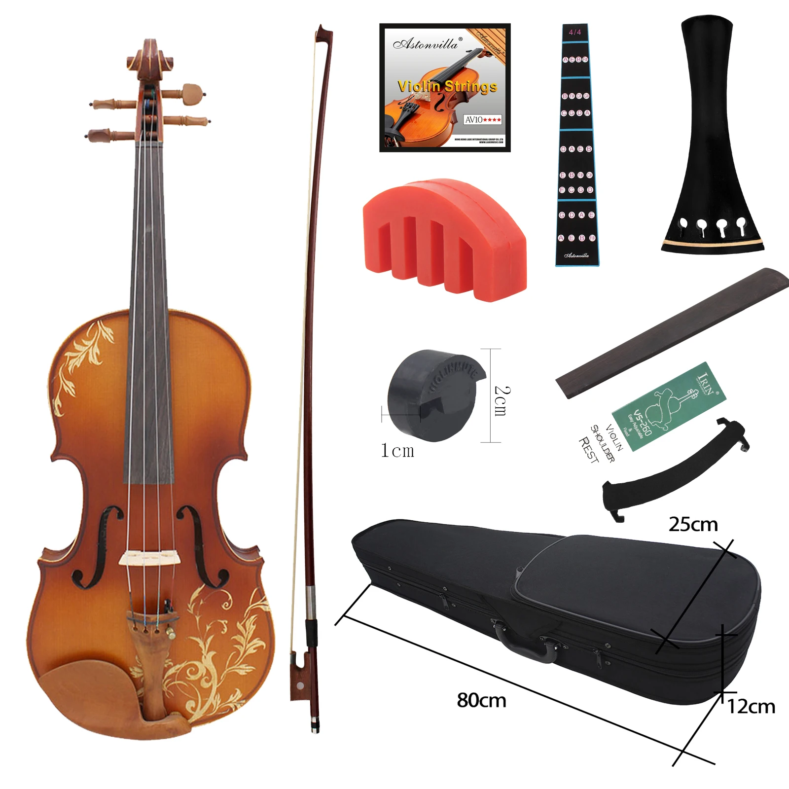 4/4 Violin Set Premium Maple Panel Carved Fiddle Violin Replacement for Playing Practice Performance Strings Instrument